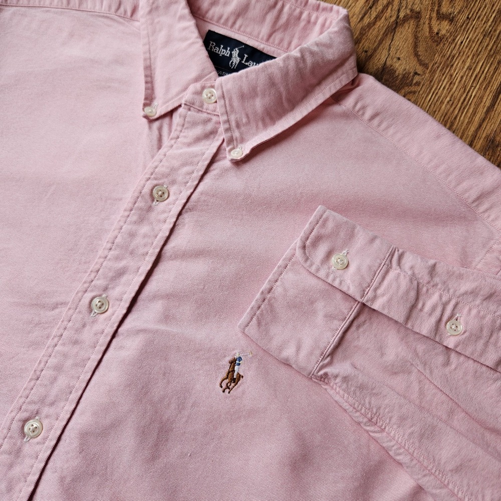 Polo Ralph Lauren Long Sleeve 15.5 33 Pink Button Flesh Pony Yarmouth Oxford XL